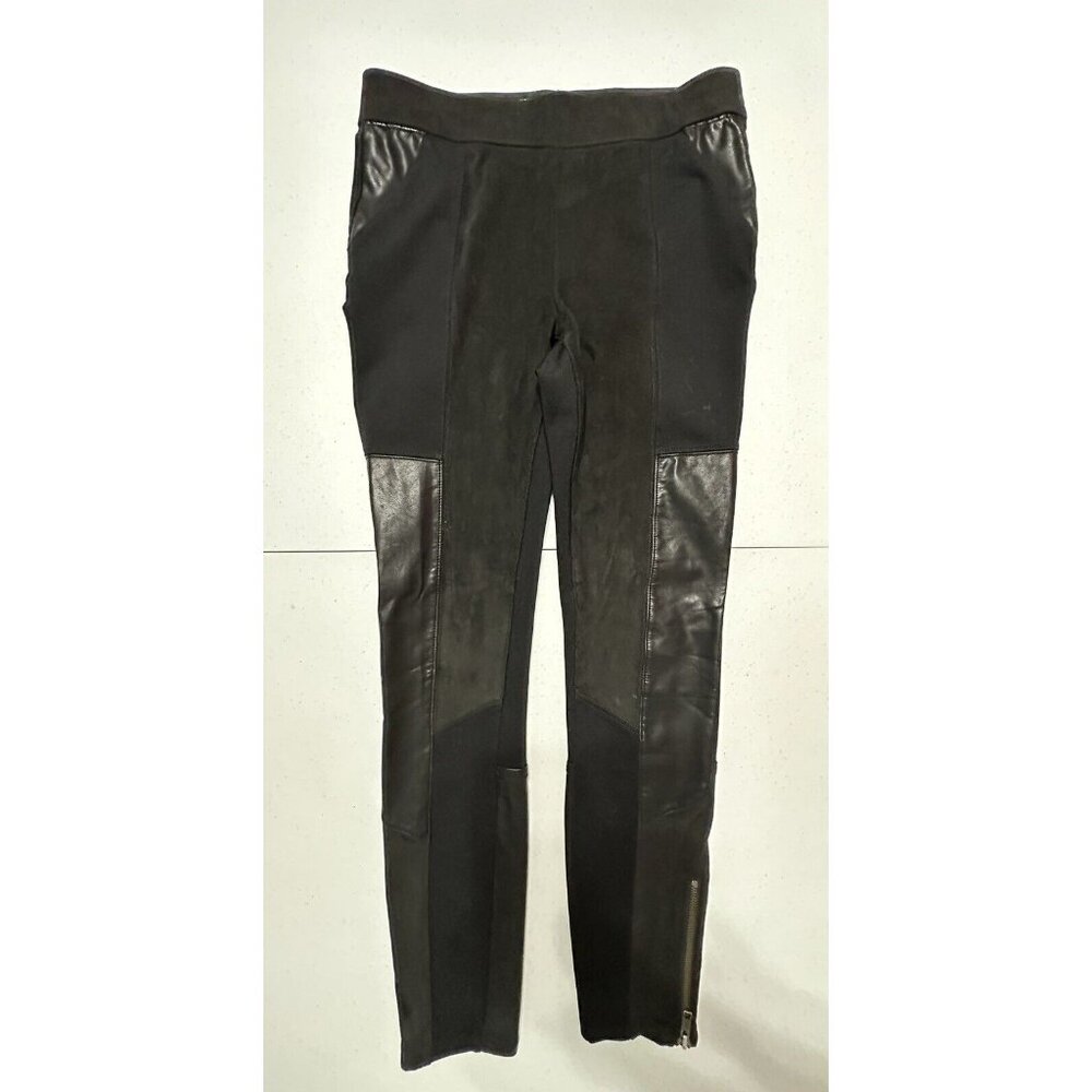Anthropologie‎ Black Moto Leggings Faux Leather Panel Riding Pants Ankle Zip 27
